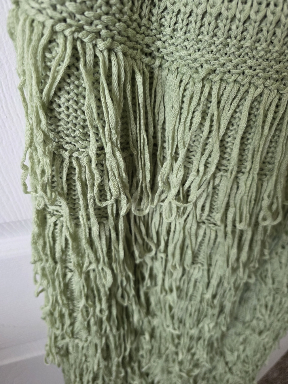 Light Green Knit Fringe Maxi Dress with Polo Collar - Picture 5 of 8